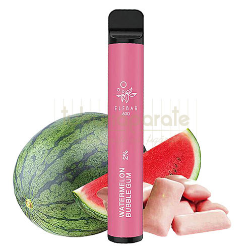 Mini narghilea unica folosinta - Elf Bar Watermelon Bubble Gum cu 600 pufuri si 20 mg nicotina - TuburiAparate.ro